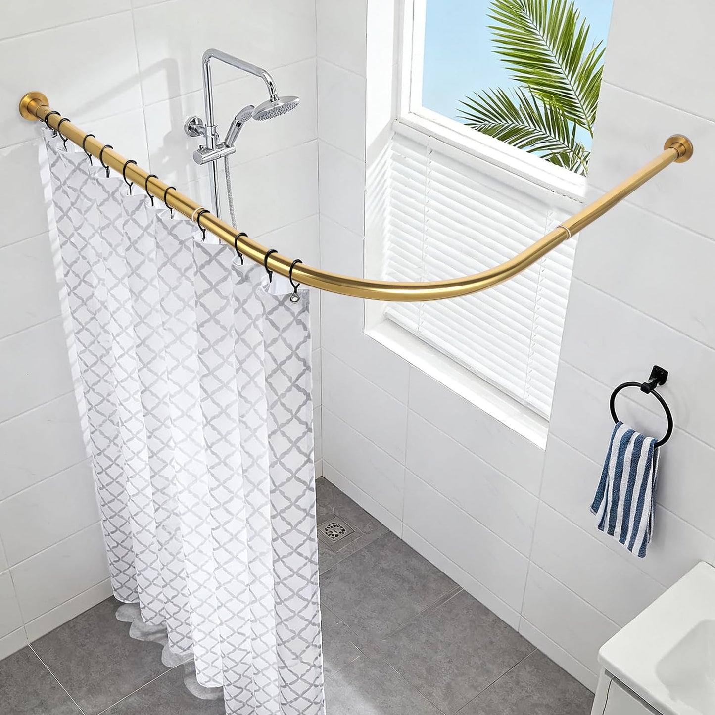 Minicoco Shower Curtain Rail for Bathtubs, L-Shaped Shower Curtain Pole in three varations 68x98cm / 68x98 cm, Wall Mounted Shower Pole