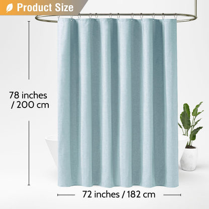 BTTN Long Linen Look Shower Curtain, Waterproof, 182x200cm, Fog Blue