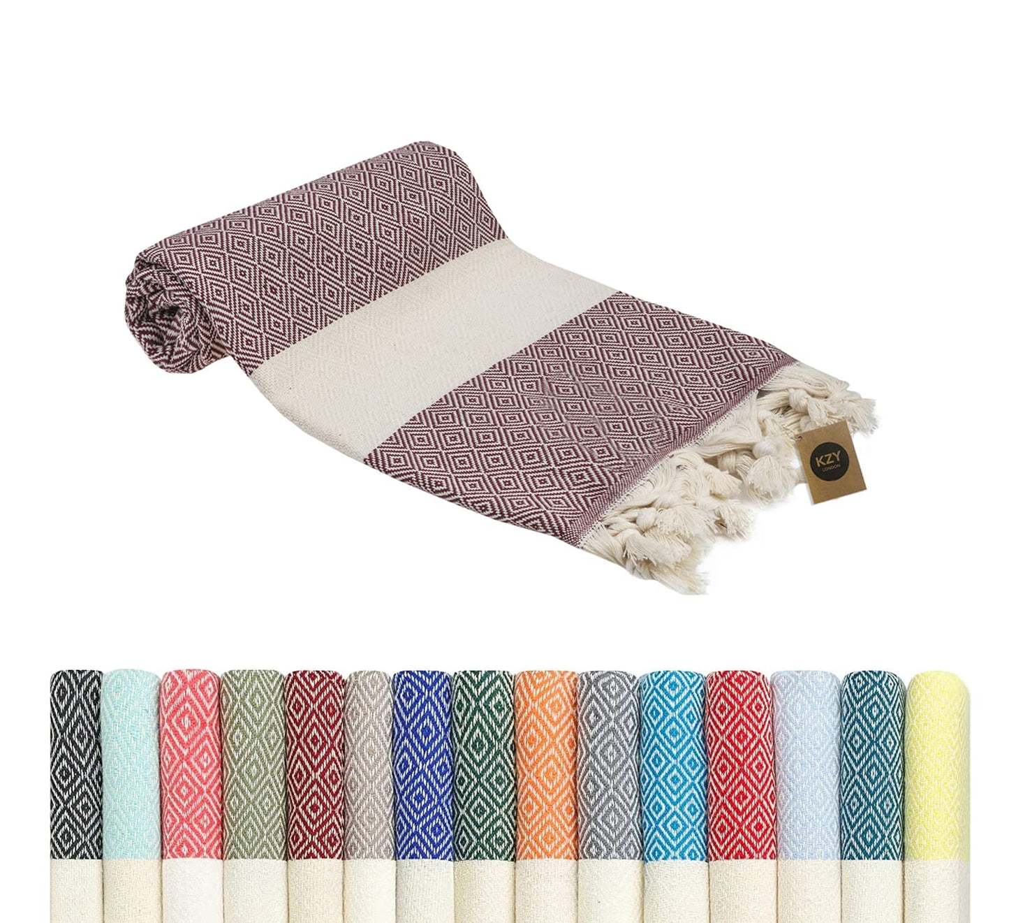 KZY LONDON Beach Towel - Large Turkish Beach Towels for Camping, Swimming, Bath, Gym, Picnic - Quick Dry, Super Absorbent, Lightweight