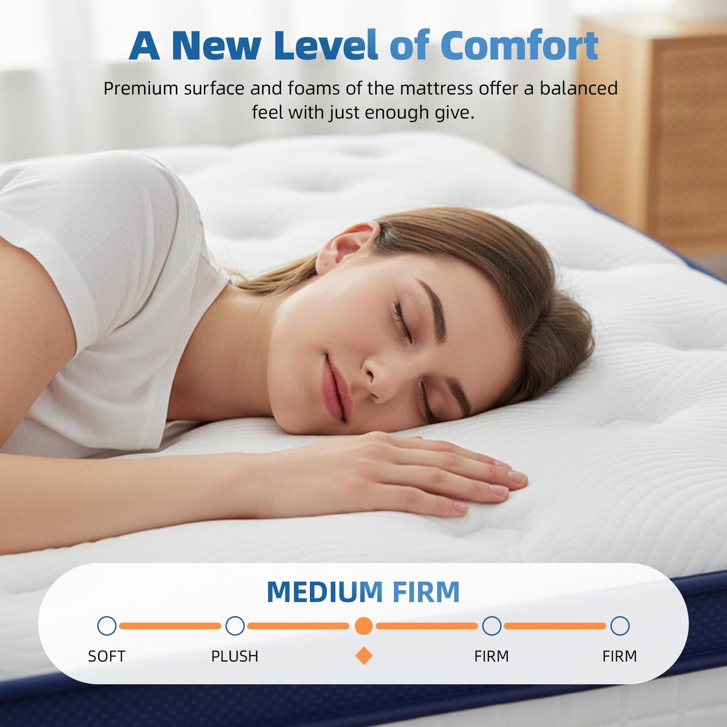 Lavfine Double Mattresses - 4FT6, 10 Inch Memory Foam with Pocket Spring Hybrid, Medium Support, Motion Isolation, Breathable Soft Fabric