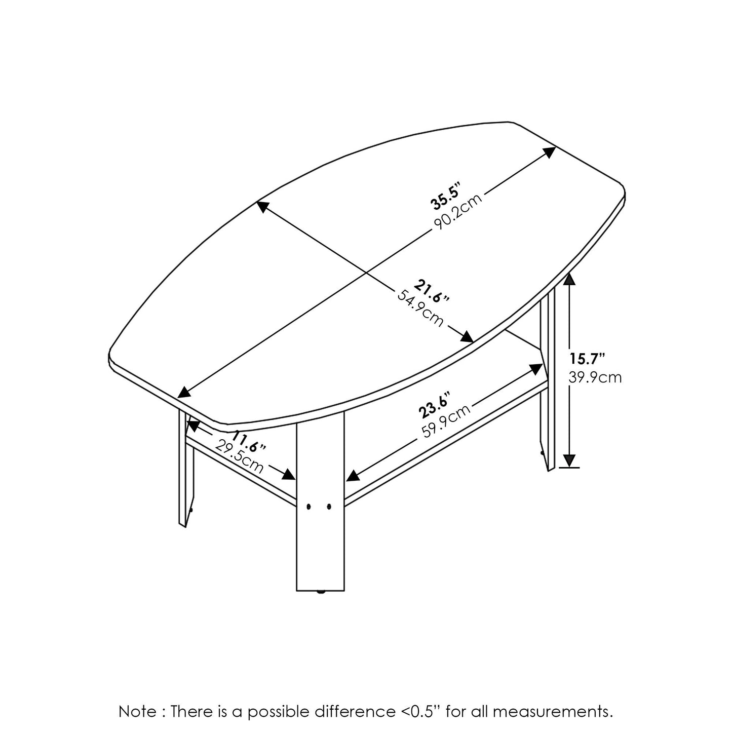 Furinno SIMPLE DESIGN Coffee Table, Small Coffee Table wih Open Shelf, Side Table, for Living Room, Home Office, Columbia Walnut