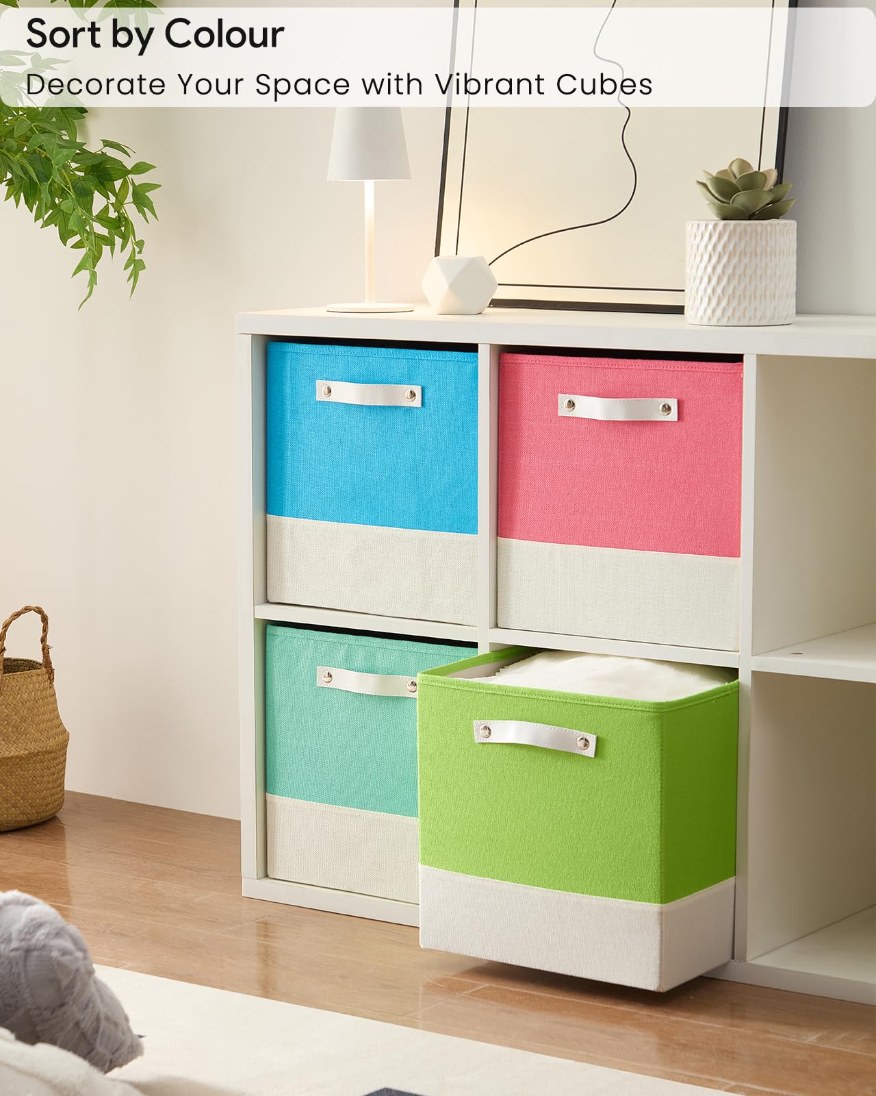FABINADO Storage Boxes Fit KALLAX | 260g/㎡ Fabric Cubby Organizer Basket for Bookshelf, Closet, Wardrobe | Cube Unit Drawer Insert | 4 Pack