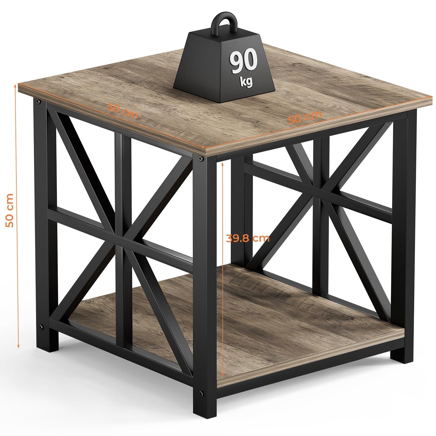 GreenForest Side Table 50cm 2-Tier Storage for Living Room, Grey