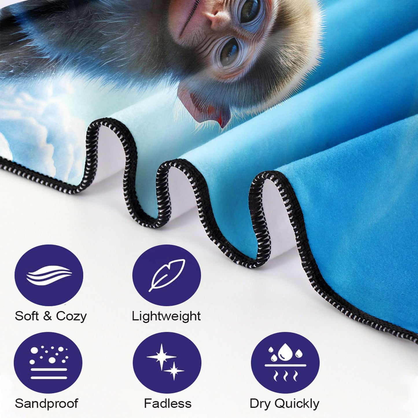 YISUMEI Baby Monkey Beach Towels for Adults Extra Large 180 x 90 cm, Microfibre Quick Dry Towel for Travel Swimming Camping Sports
