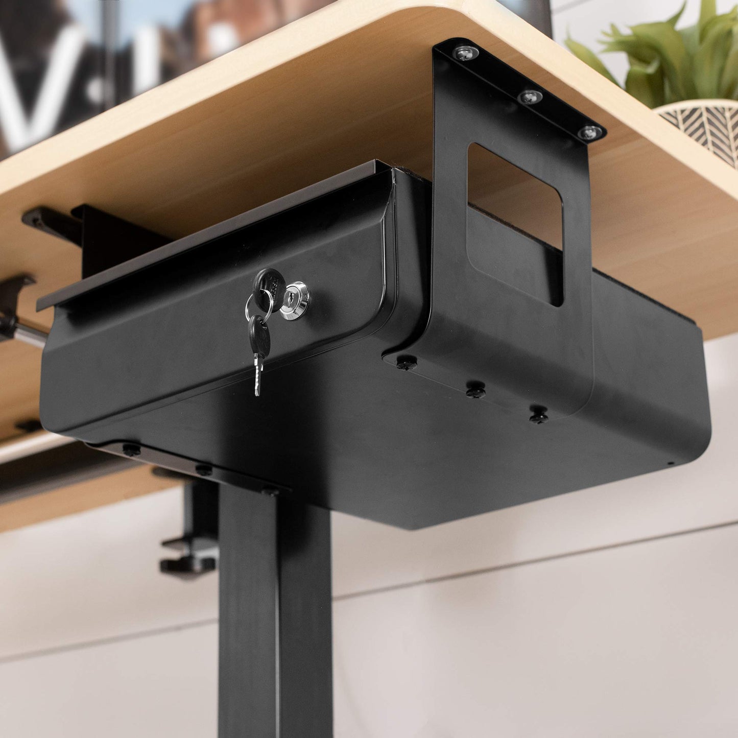 VIVO 33cm Secure Under Desk Mounted Pull-Out Drawer for Office Desk, Lockable Sliding Storage Organizer for Sit Stand Workstation, Black, DESK-AC03L-B