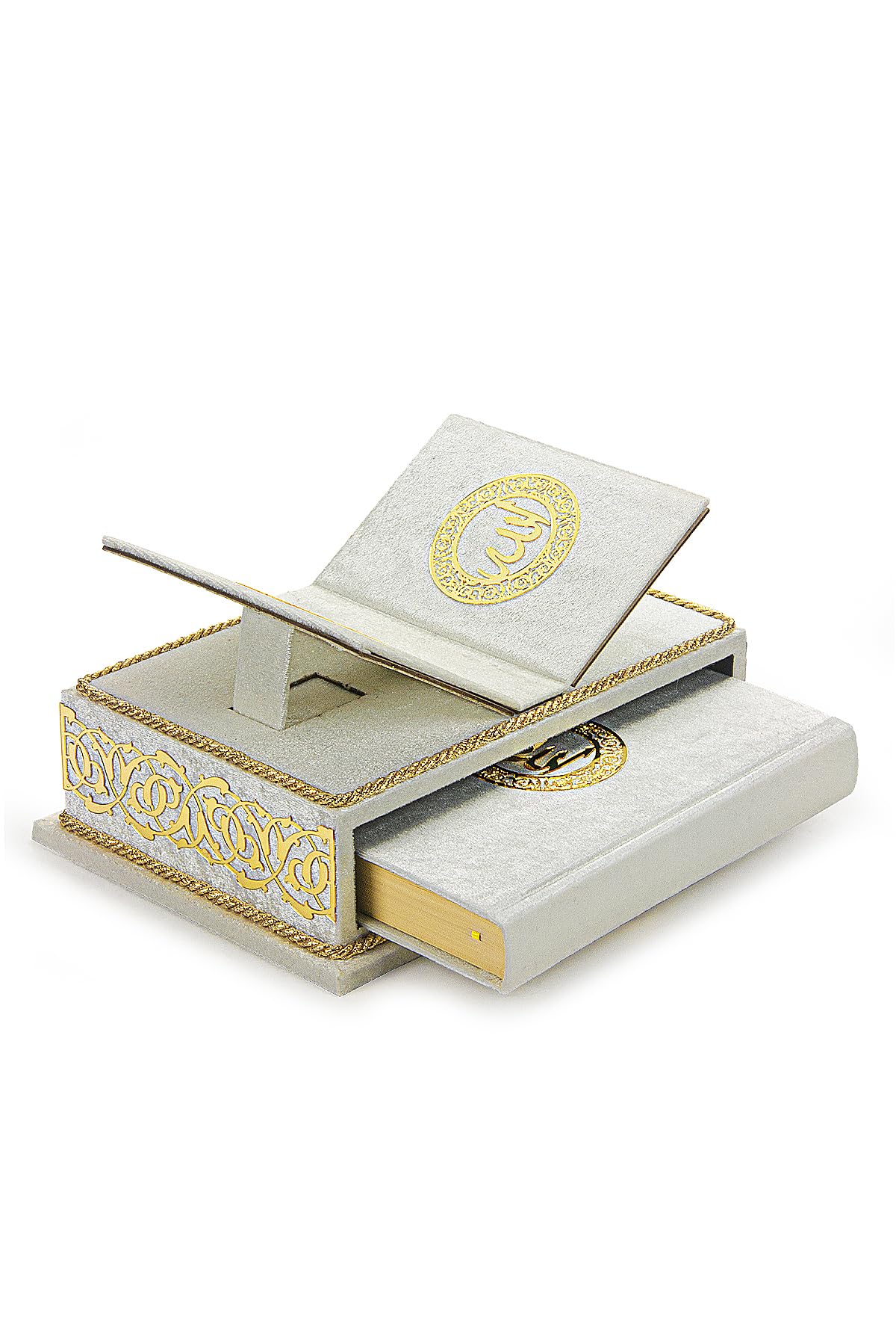 ihvan online, The Holy Arabic Quran Gift Set, Book Stand Holder, Desktop Quran Holder, Rehal, Velvet Covered Chest Rihal