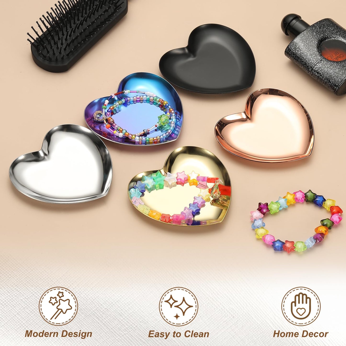 sourcing map Heart Shape Serving Trays, 3.54" Stainless Steel Decorative Jewelry Dish