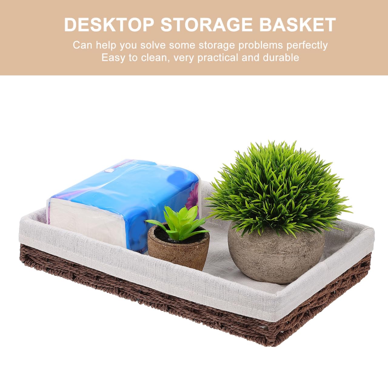 Healifty Rattan Woven Desktop Storage Basket Key Change Storage Box for Keys Access Cards Cosmetics and Sundries Shallow Wicker Basket for Home