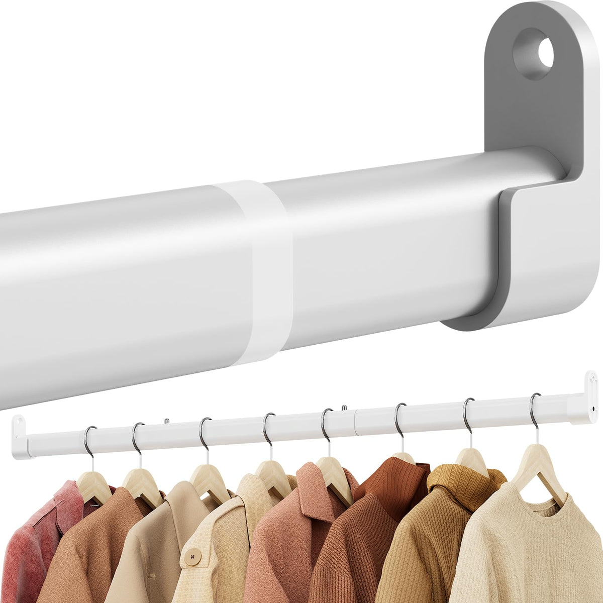 Wardrobe Rail Pole,Clothes Rail 42-101CM Adjustable Stainless SteelWhite