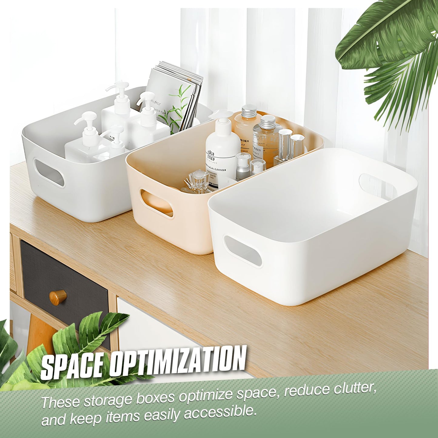 Vivikivi 6 Pcs Plastic Storage Boxes Storage Baskets of 3 Sizes