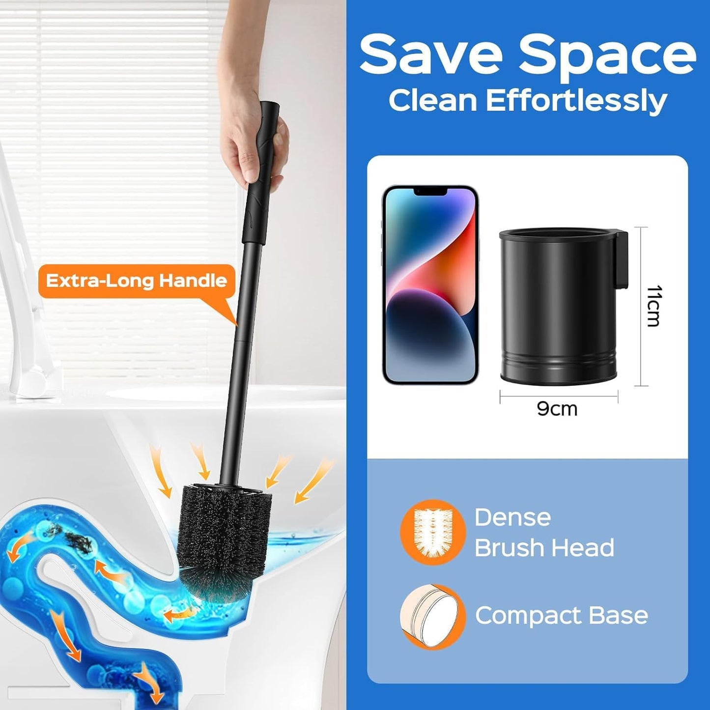 HAMITOR Toilet Brush and Holder Set: Wall-Mounted Toilet Cleaner Brush