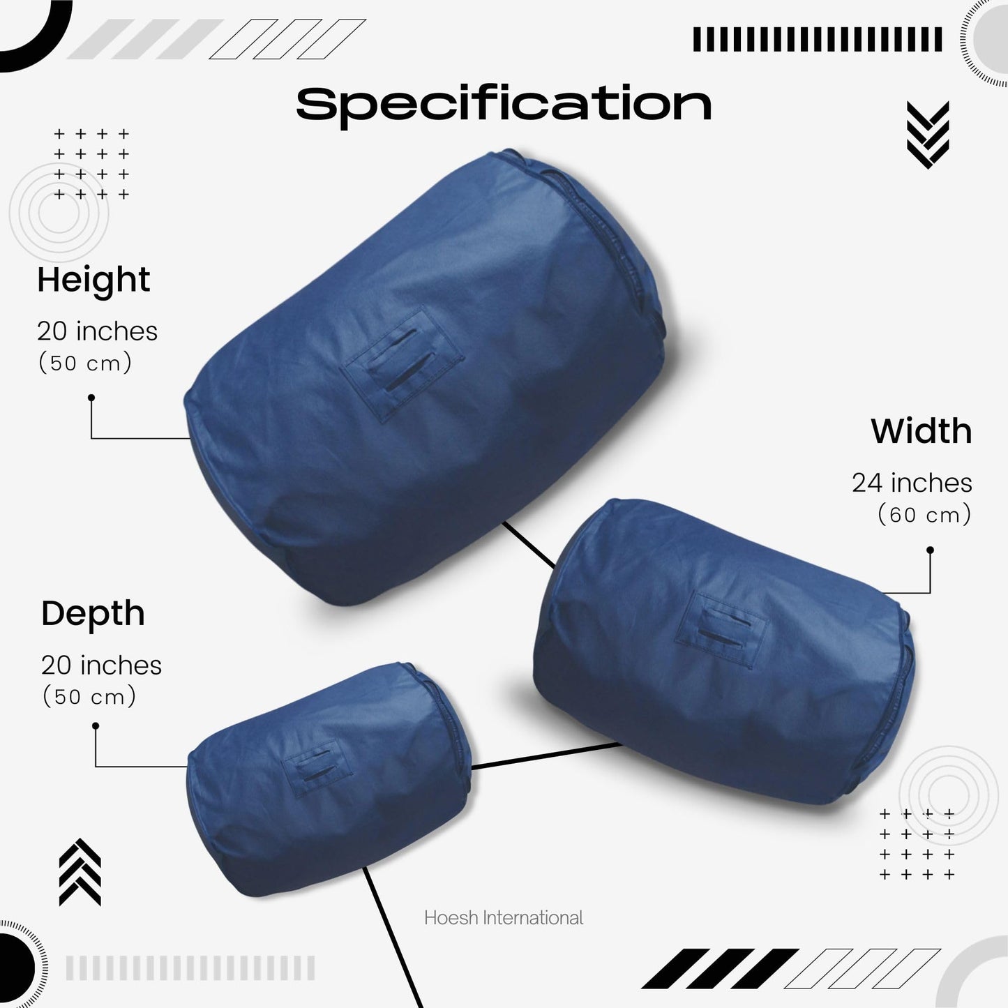 Hoesh UK Navy Double Duvet Storage Bag - Breathable Cotton Under Bed Blanket, Comforter & Quilt Holder Organizer