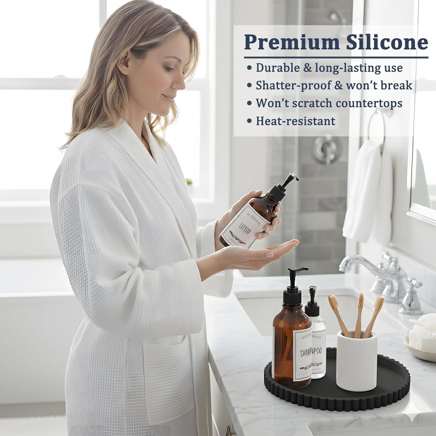 Silicone Bathroom Tray Round Vanity Tray Decorative Soap Holder Kitchen Countertop Organizer Coffee Table Decor for Candle, Perfume, Plant