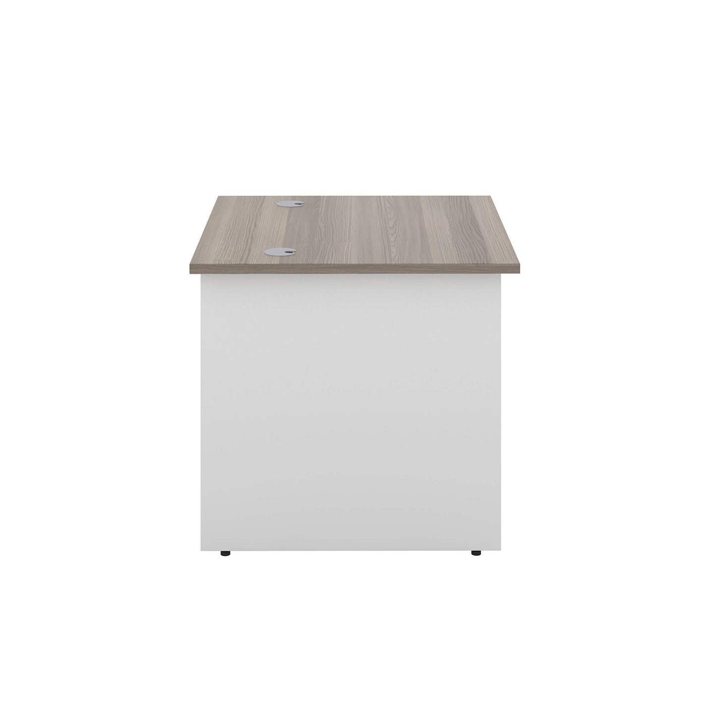 Office Hippo Heavy Duty Rectangular Office Desk, Home, Table, Integrated Cable Ports, 5 Yr Wty, MFC, White Legs, Grey Oak Top, 80cm x 80cm