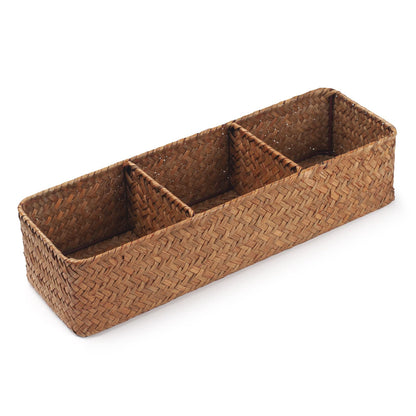 Seagrass Storage Basket with 3 Sections Woven Shelf Baskets for Organizing Natural, 37cm x 12cm x 8cm