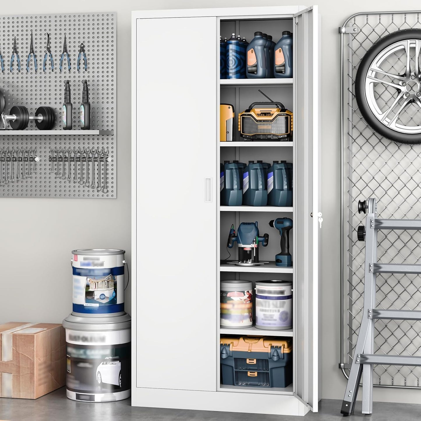 TaskStorz Metal Storage Cabinet, Office Storage Cabinet, White,180*80*40cm