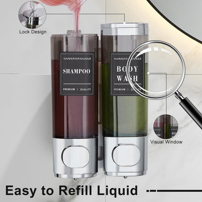 KSITEX Shower Soap Dispenser Wall Mounted No Drill Shampoo and Conditioner Dispenser for Shower With Large Capacity Hand Soap Dispenser for Bathroom
