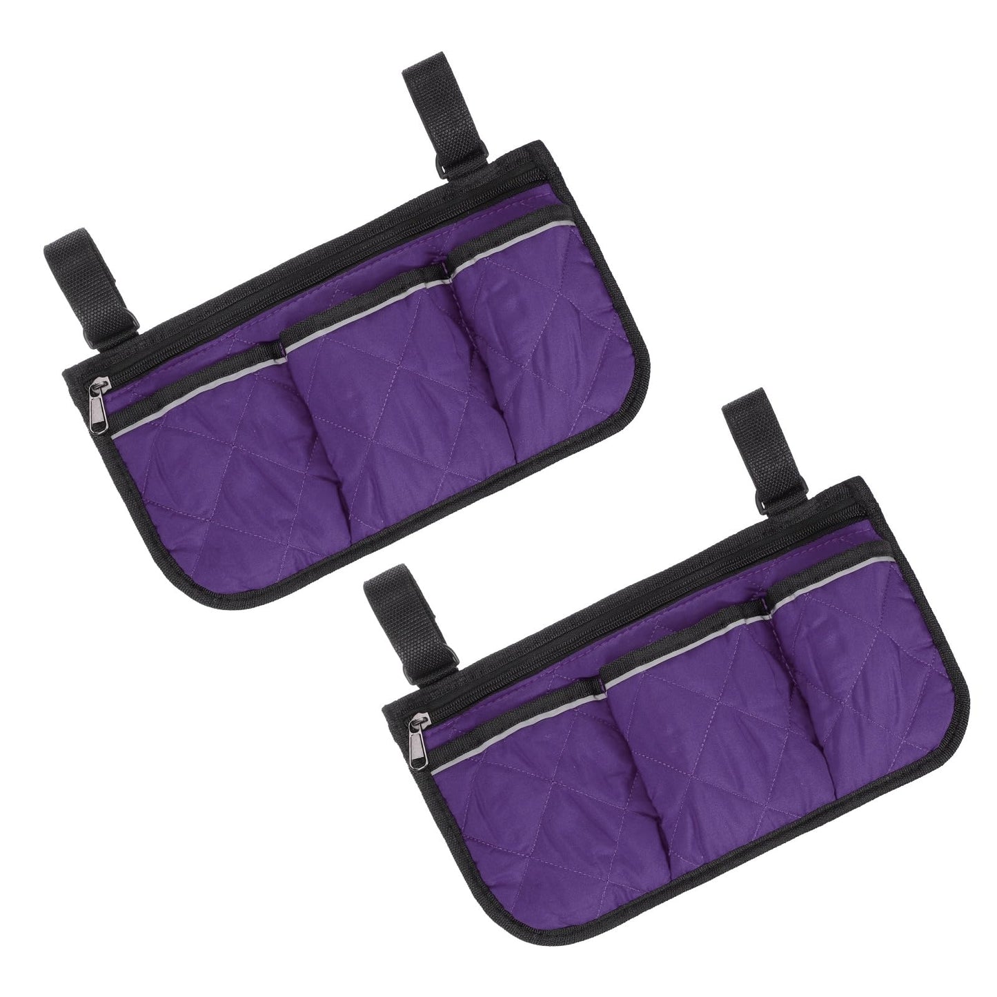 YELARXI Beach Chair Armrest Bag, Beach Side Bag Hanging Storage Organizer with Reflective 4 Pockets Waterproof Pouch 13 x 7" & 2Pcs & Purple