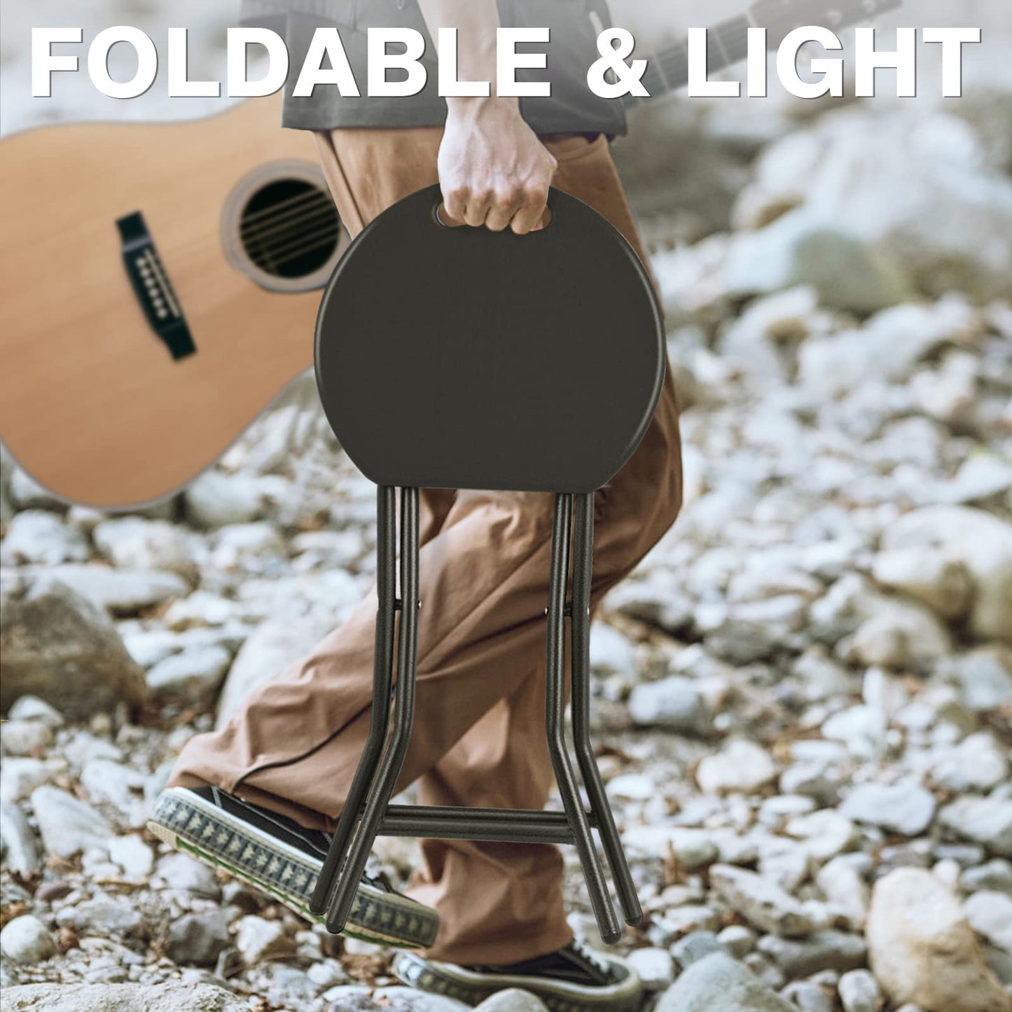 RFIVER Folding Stools,Set of Two,Light Weight Metal and Plastic Foldable Stools,136kgs Capacity,2-Pack Black,CH1001