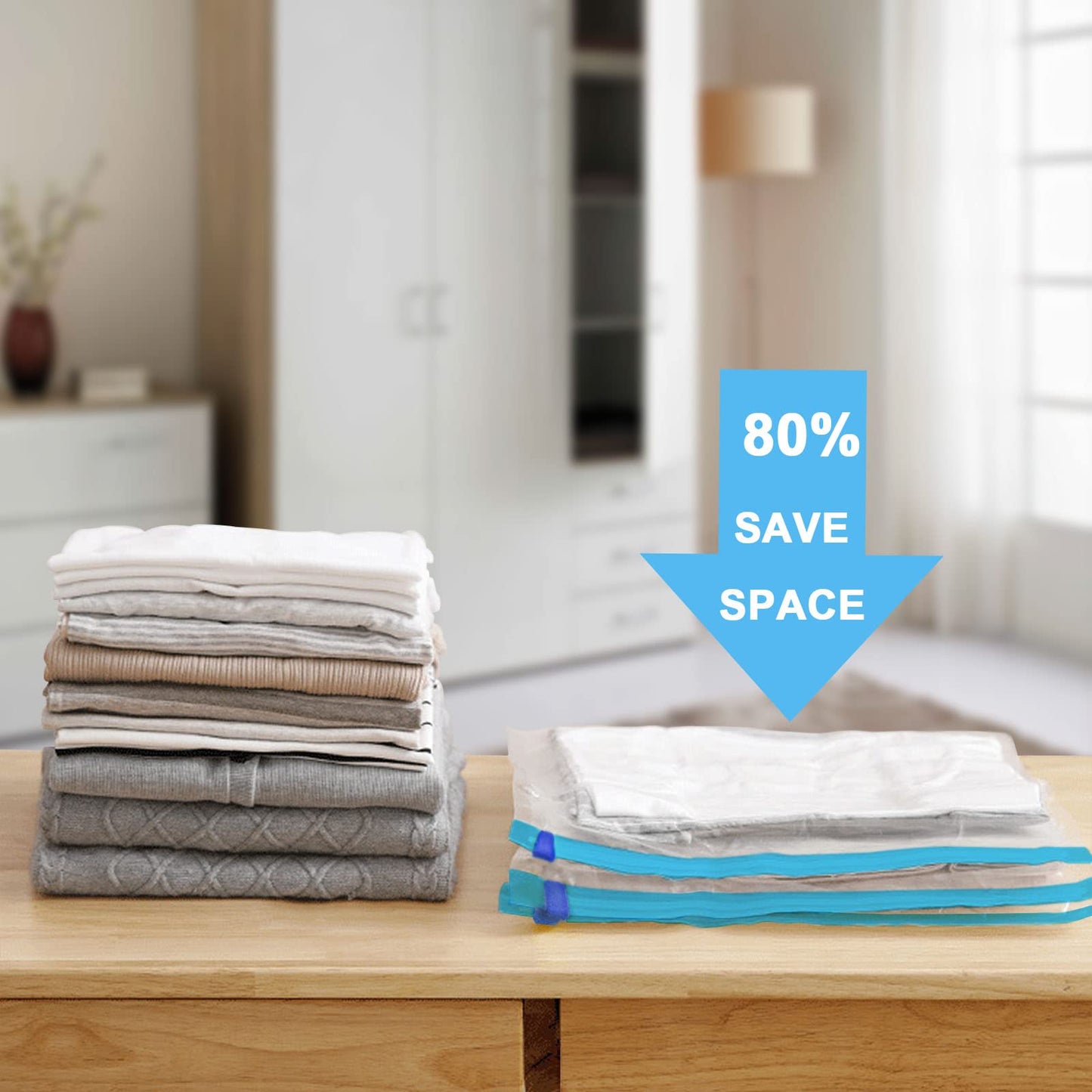 KEYRI 6 PCS Travel Roll Up Storage Bags - Vacuum Compression Bags for Suitcases, Bedding - No Pump Needed - 60 x 40 cm (6 Pieces)