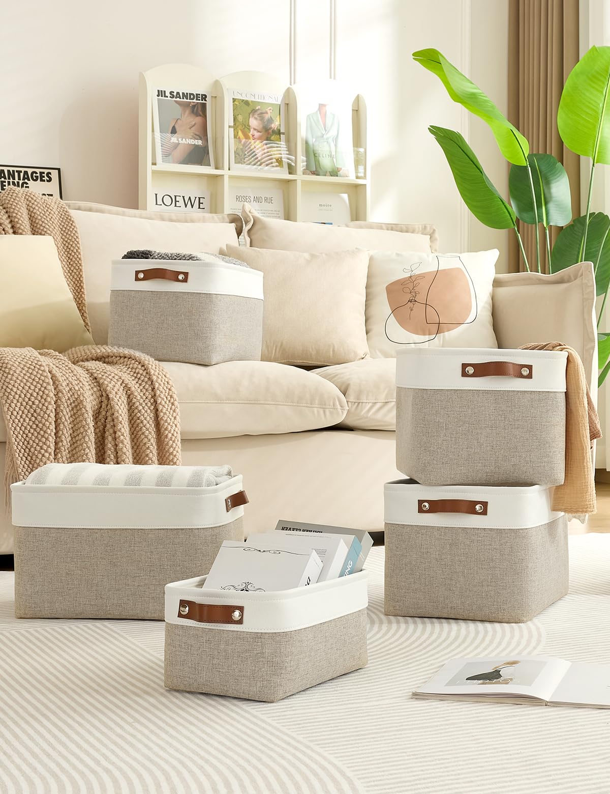 Bagnizer Foldable Storage Baskets for Shelves Closet 2PCS Fabric Small Organizer Box Bins with Handles Waterproof Canvas Box for Clothes, Pet Toys
