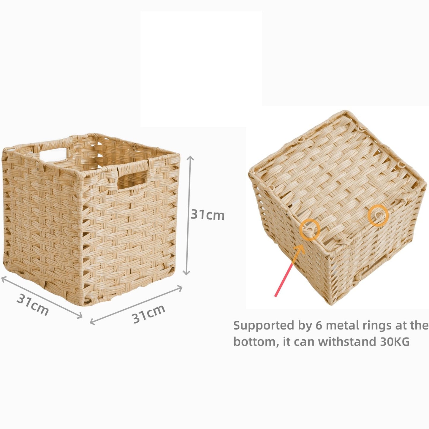 SOCOHOME Cube Storage Box,31x31x31cm Faux Rattan Boxes for Toy Clothes Shelf Nursery Closet Waterproof,Non-Mouldy(Light Beige, 4 Pcs)