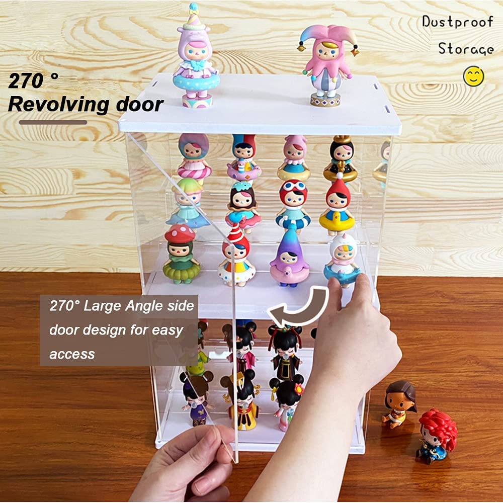 Nynelly 3 Tier Clear Acrylic Display Case for Models, Mini Figures, Pop Mart, Labubu, Sonny Angel, Smiski - Assemble Dustproof Display Box with Door