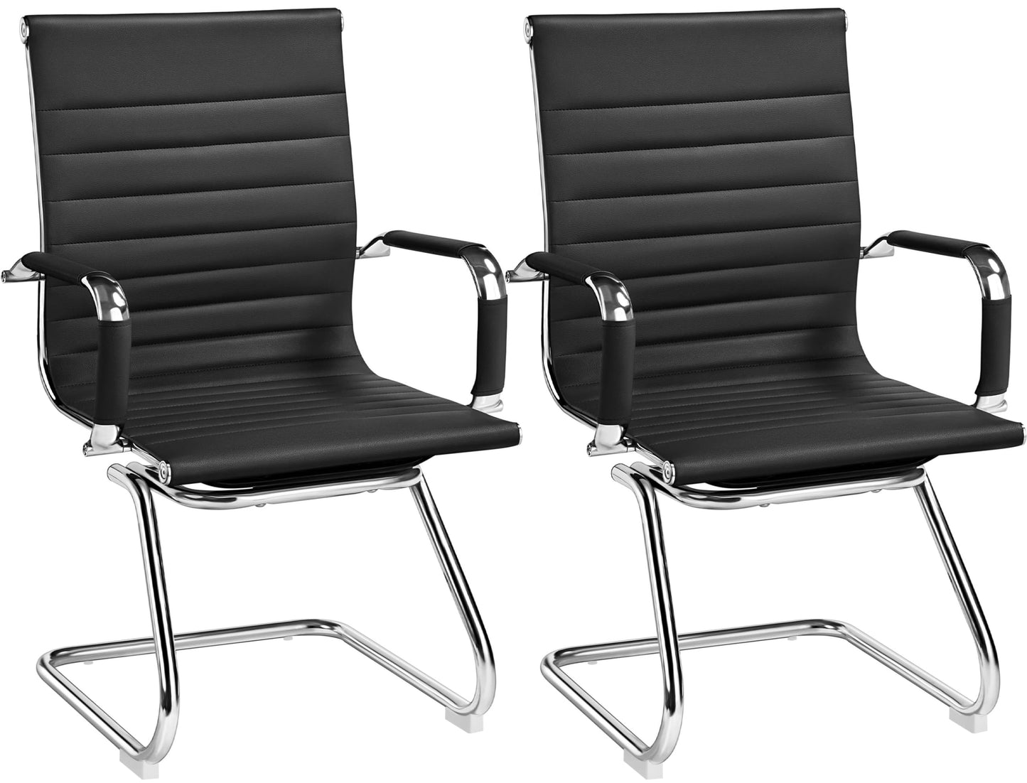Yaheetech Faux Leather Guest Reception Chair Ergonomic Office Chair, Black