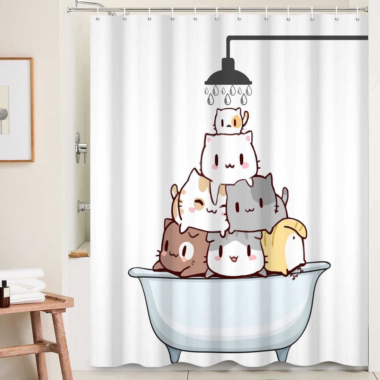 Ttincceer 152x183cm Cute Cat Shower Curtain Cartoon Cat in Bathtub Shower Bath Curtain Waterproof Funny Animal Pets Shower Curtains Washable Bathtub