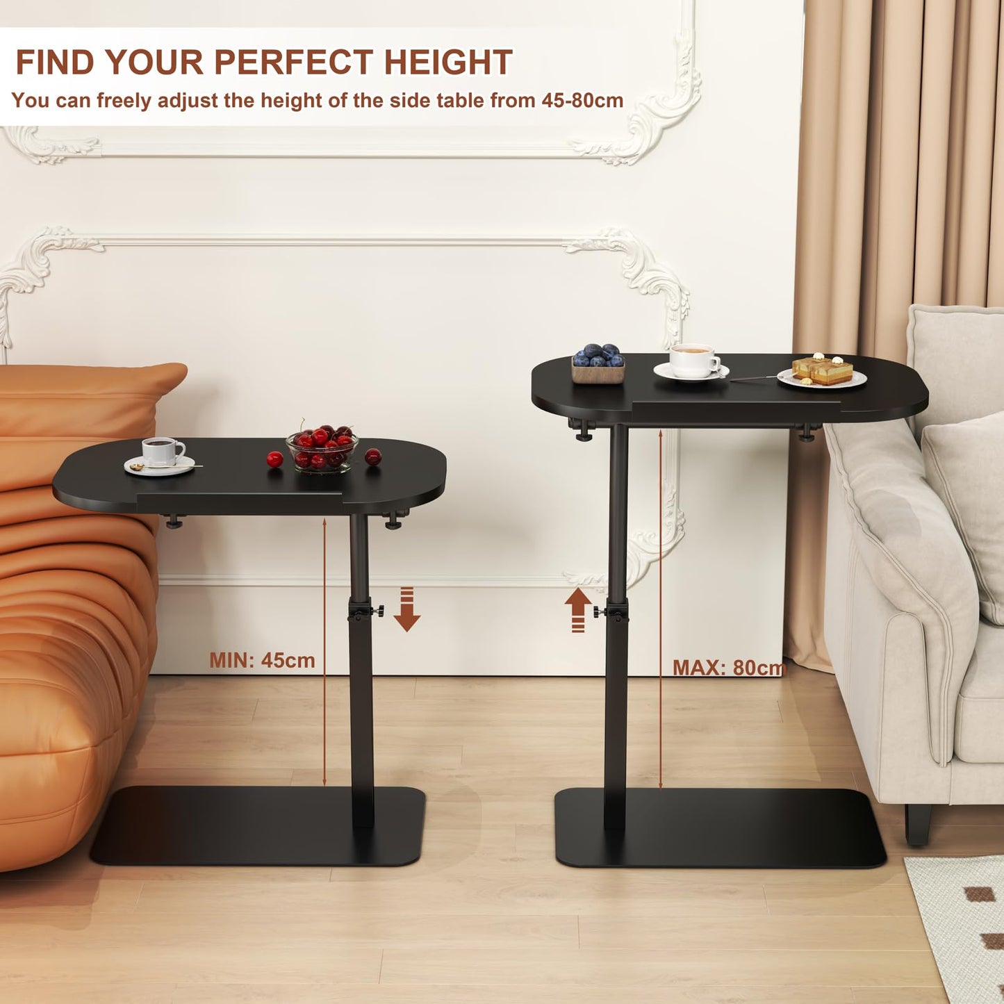 C Shaped Side Table Adjustable Height,360°Swivel Side Table for Sofa and Bed, Metal Base Flip Top Laptop Stand TV Coffee Tables,Mobile sofa Side