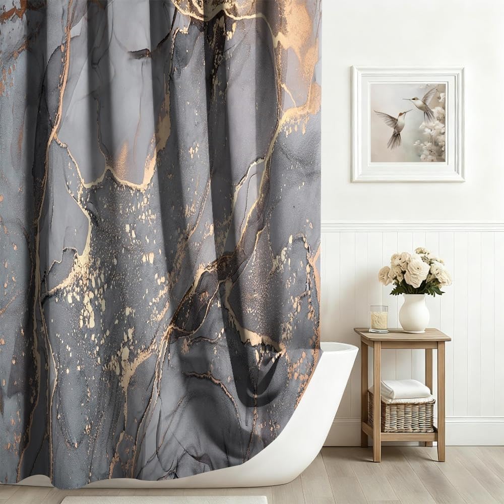 Xiaoterna Marble Shower Curtain Modern Abstract Grey Gold Marble Bathroom Curtain Grey Gold Splatter Textile Waterproof Shower Curtain Machine