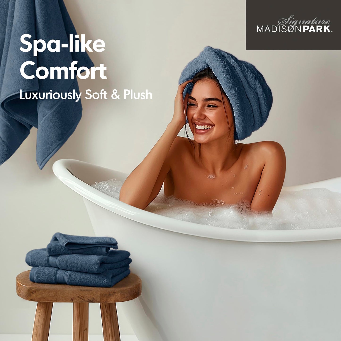 Madison Park SIGNATURE 800GSM 100% Cotton Luxurious Bath Towel Set, Slate Blue, Multi-Sizes