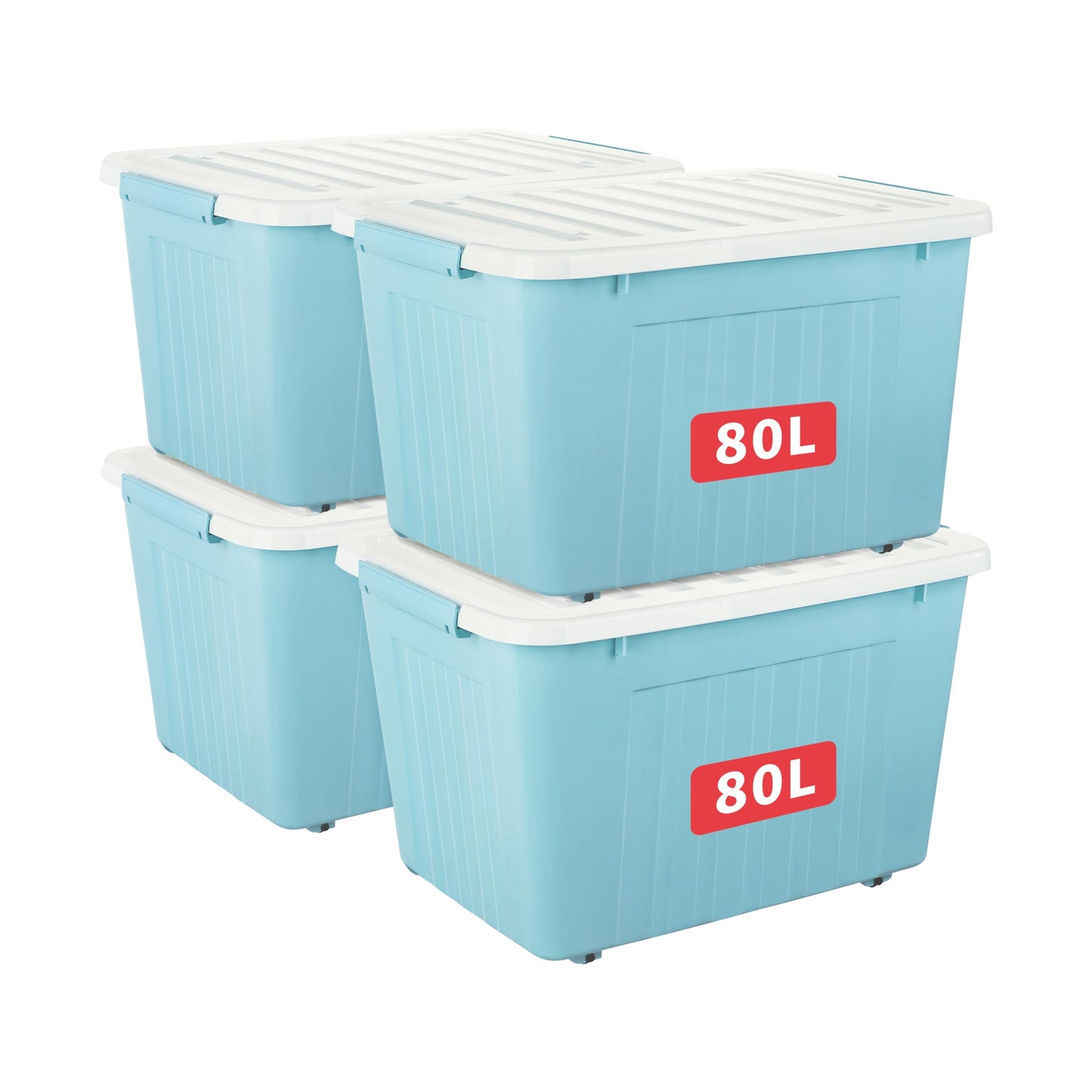 Cetomo 80L*4 Storage Boxes with Lids, Plastic Storage Box with Wheels and Secure Side Latches, Stackable & Nestable Organizer for Home, Office