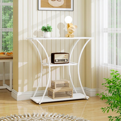 HDANI 3-Tier Metal Console Table with Grid Shelf, Narrow Hallway Table with Sturdy Frame, Narrow Entrance Table & Sofa Table for Hallway, Living Room