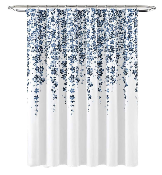 Lush Decor Weeping Flower Shower Curtain-Fabric Floral Vine Print Design, 72" x 72", Navy & Blue