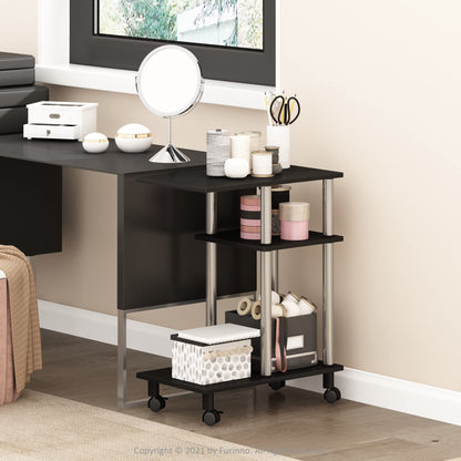 Furinno TURN-N-TUBE Side Table, 3-Tier C-Shape End Table with Wheels, Toolless Assembly Night Stand, Bedside Table with Open Shelf, for Living Room