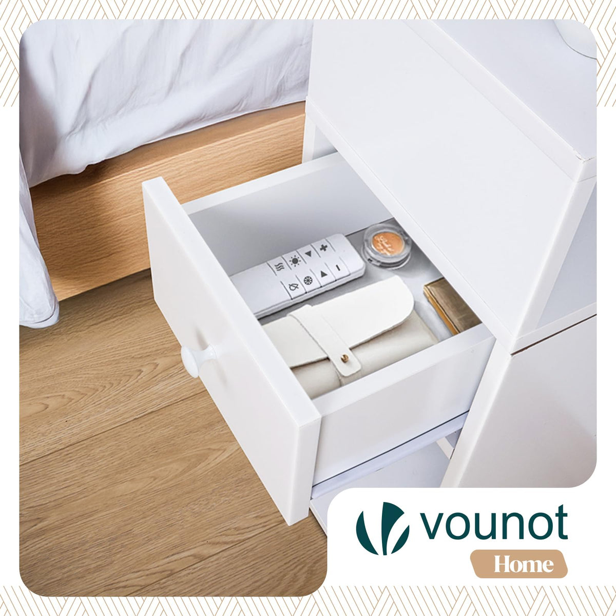 VOUNOT® Slim Bedside Table Set of 2, Narrow Wood Bedside Cabinet with Drawer and Open Shelf, Small Bedside Unit, Thin Nightstand for Bedroom