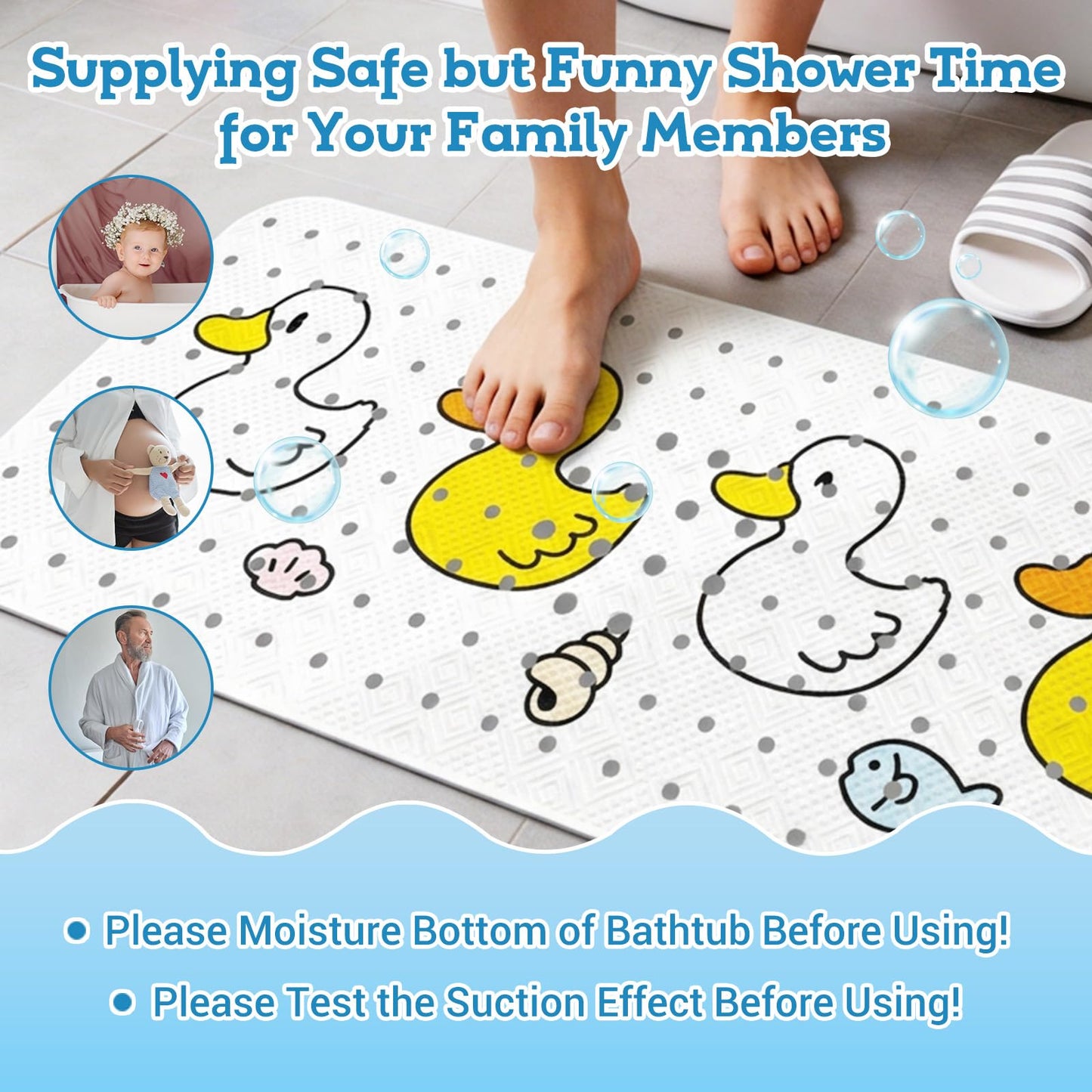 zxevg Baby Bath Mat Non Slip Anti Mould 100x40cm (Duck)