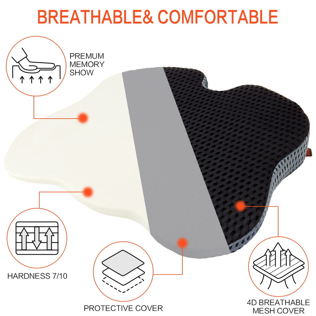 ZHOOGE Car Seat Cushion Pillow, Memory Foam Driver Seat Cushion Car Seat Pad, Wedge Seat Cushion for Office Chairs, Kitchen Chairs, Recliner Black