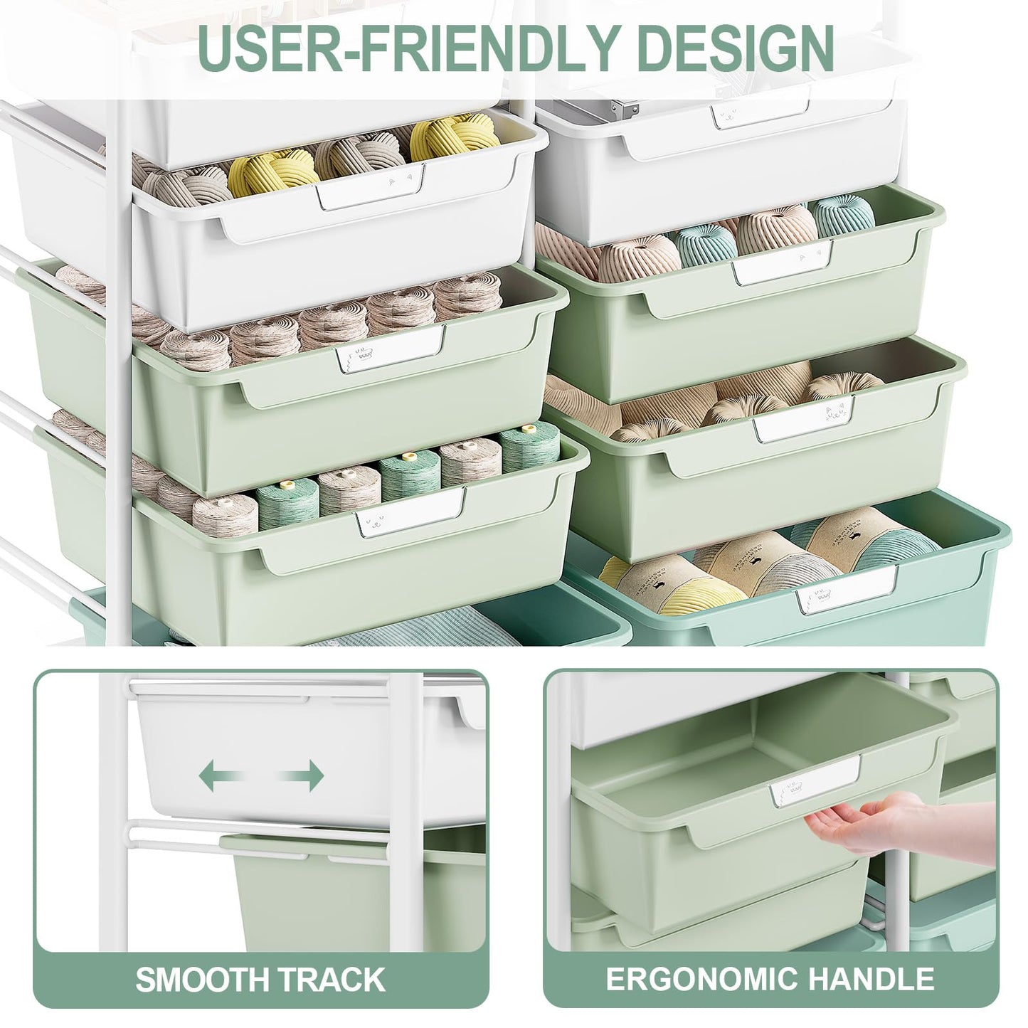 10-Drawer Craft Organizer Trolley Cart, Green