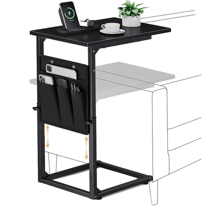 Vagusicc C-Shaped Side Table, Height Adjustable Sofa Side Table, Bedside Table with Cloth Storage Bag, C Tables End Table for Small Spaces