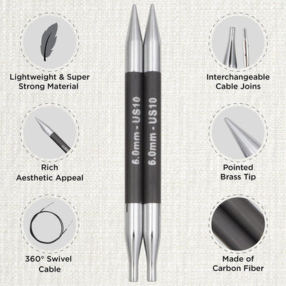 KnitPro - KnitPro Karbonz Interchangeable Deluxe Knitting Needle Set - 1 Set