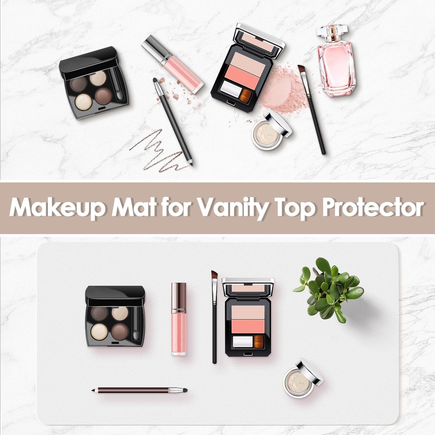 Dressing Table Mat Protector for Makeup Vanity, 50x30cm, White and Khaki