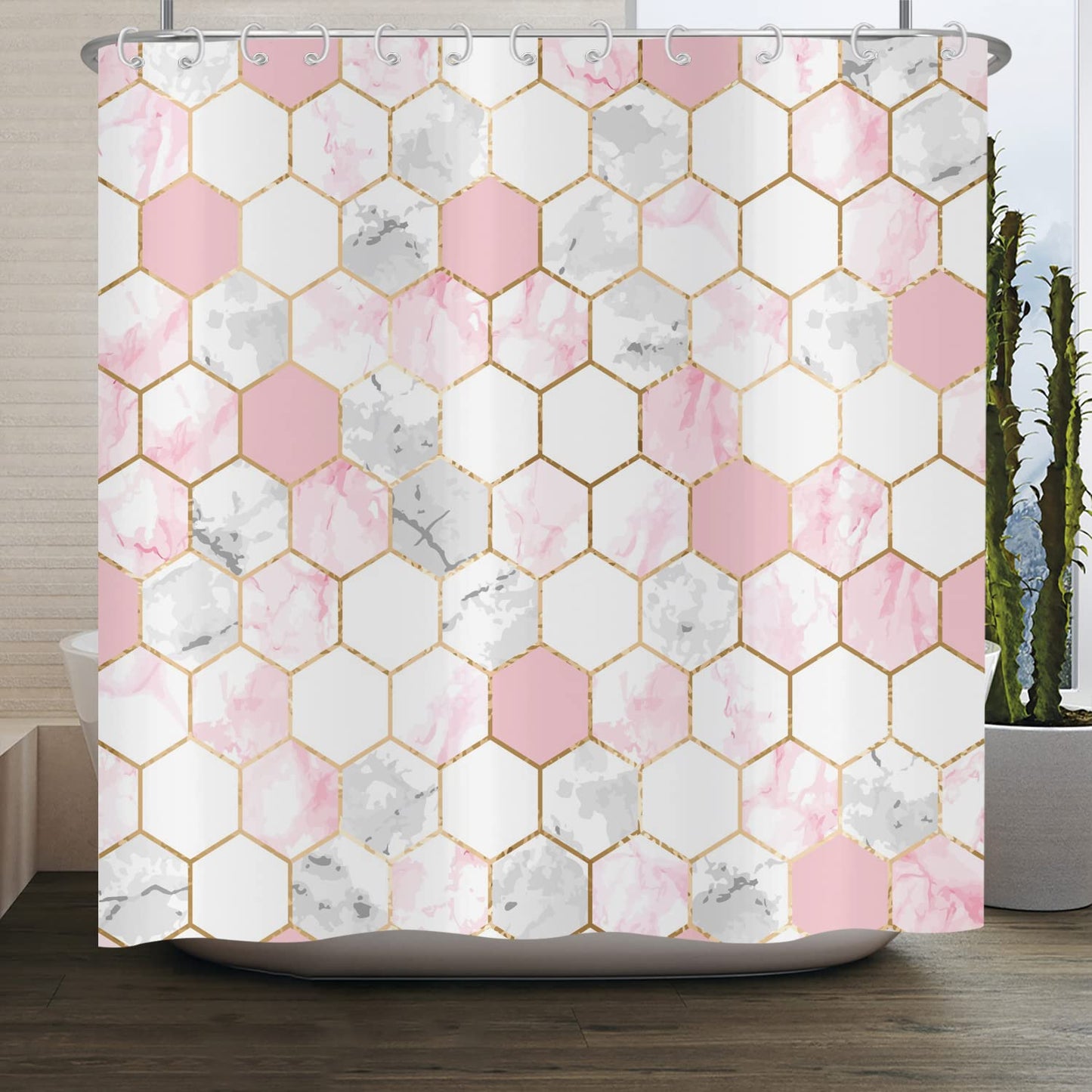 ASDCXZ Shower Curtain Marble 180x200 cm, Modern Light Luxury Pink Gold Grey Marble Optic Bathroom Shower Curtains Washable Polyester Textile