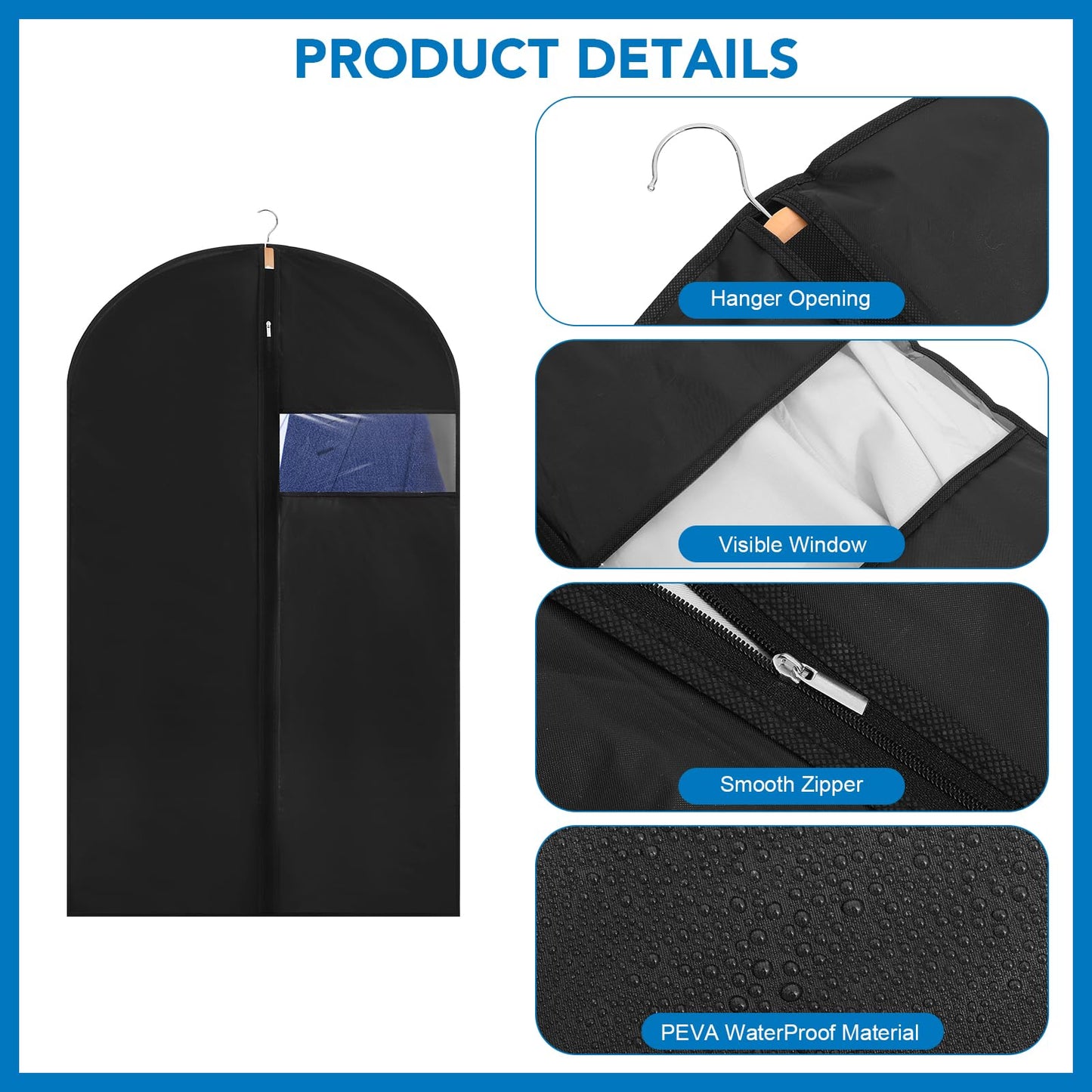 6 Pack Suit Bags PEVA Garment Bags Clothes Covers Suit Protector 60cm*120cm