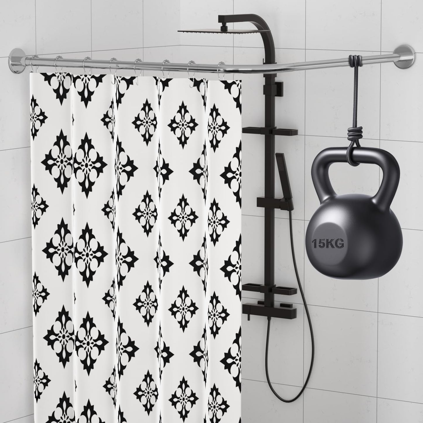 SIKAIQI Stretchable 304 Stainless L Shaped Bathroom Bathtub Corner Shower Curtain rail Rack (60-92 cm x 60-92 cm), Drill Free Install, for Bathroom
