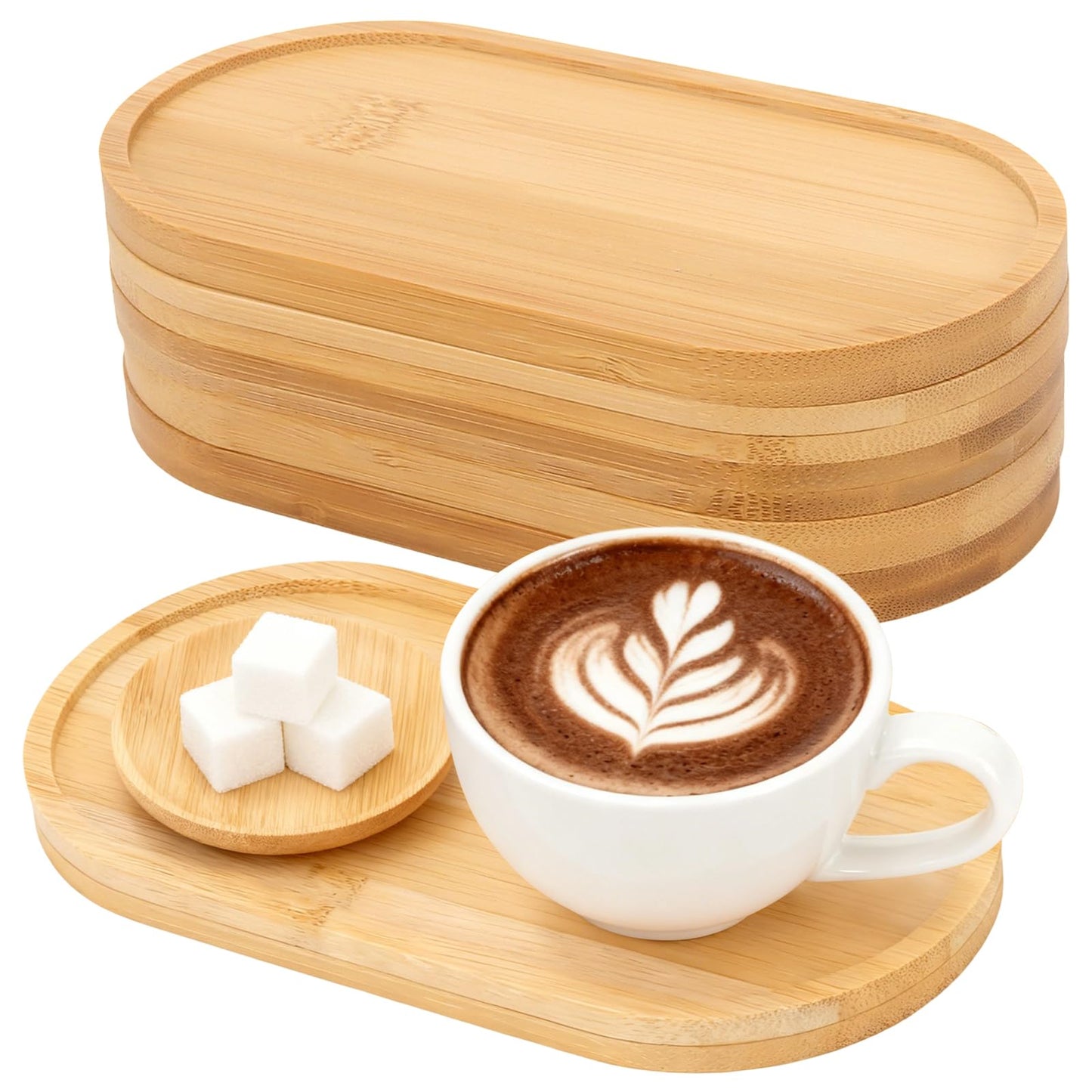 CHEUNGR Bamboo Oval Soap Tray, 6 Pcs Bamboo Bathroom Small Tray, Multi-Functional Wooden Plate Organizer for Tea, Fruit, Snacks, Jewelry Ring, Cakes