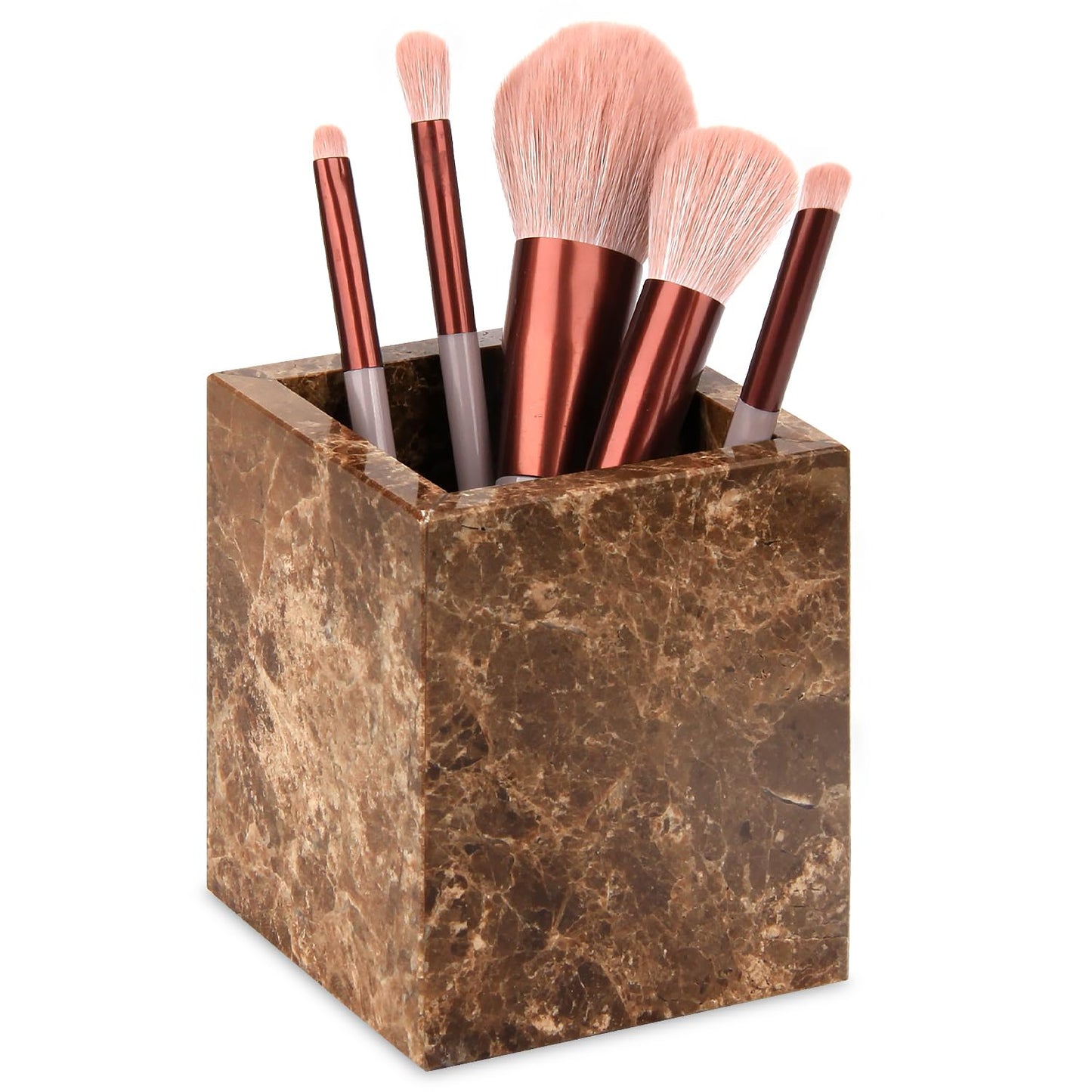 TABHOUKIT Natural Marble Toothbrush Holder, Dark Brown, 8.5 x 8.5 x 10 cm