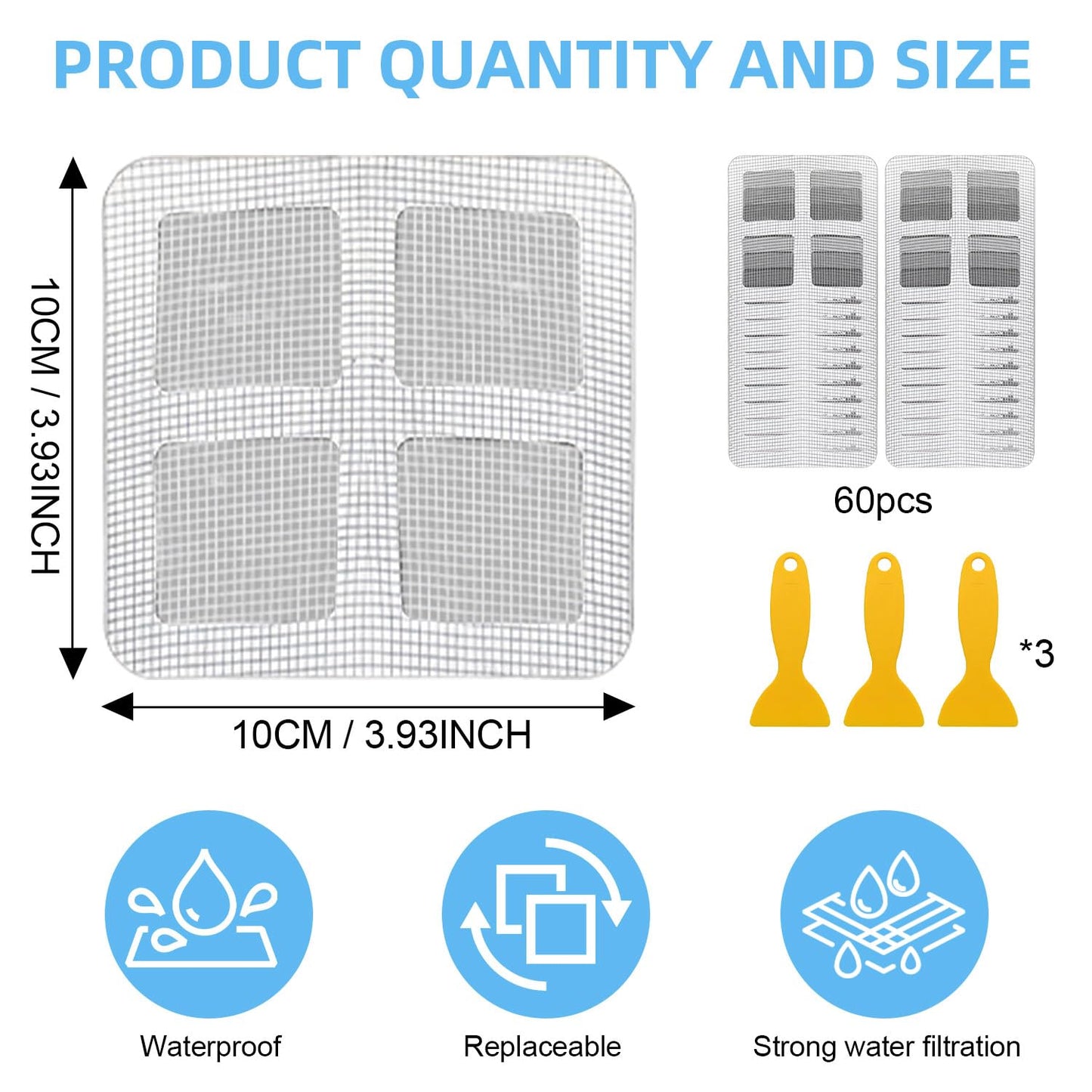 Disposable Hair Stopper for Shower Drain, 60Pcs Bathroom Sink Drain Strainer Hair Catcher Protector Flat
