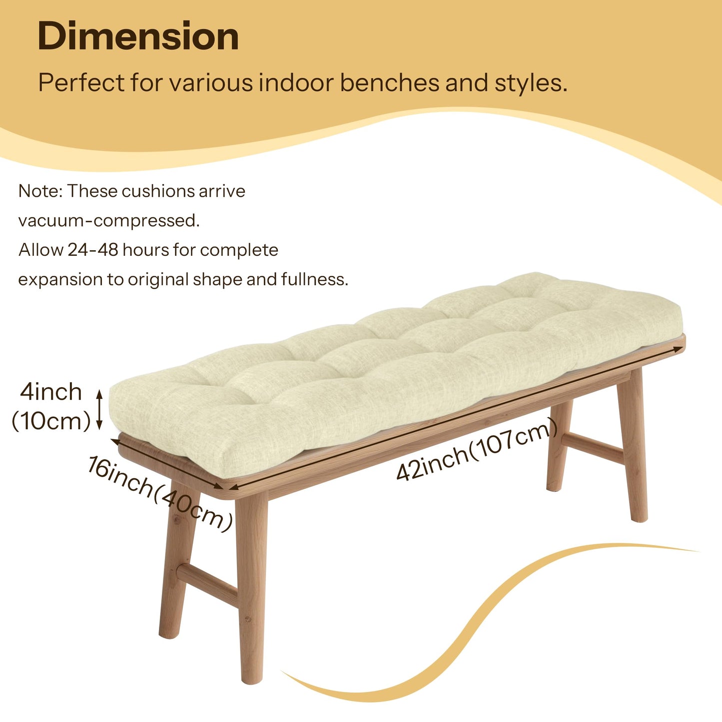 FlyGulls Indoor Bench Cushion for Indoor Furniture 106x40cm Beige
